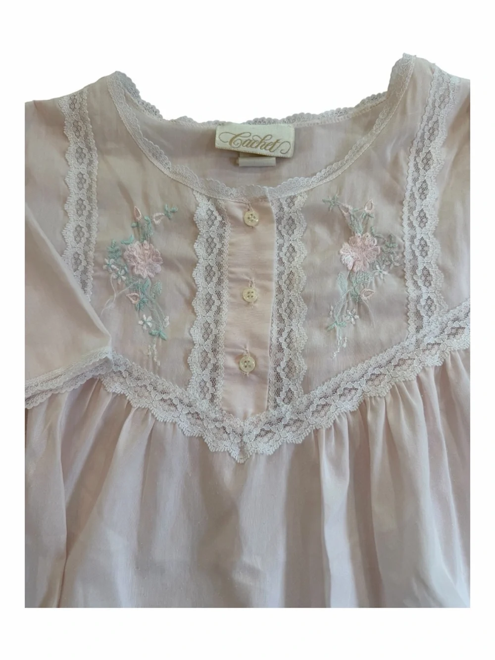 Vintage Cachet Pastel Pink Cottagecore Lace Embroidered Nightgown Dress Size M - Picture 1 of 13